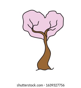 Crown tree in the form of a heart.Vector Botanical design on a white isolated background .Design for postcard banners . nature and parks