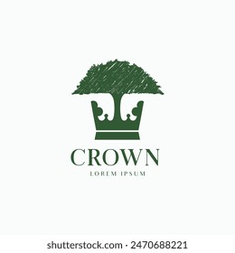Crown and tree logo combination. Elegant nature icon vector illustration.