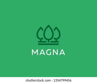 Crown tree logo icon vector design. Royal park linear symbol logotype.