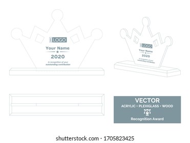 Crown Trophy Vector Template, Trophy Distinction Award, Recognition trophy Award