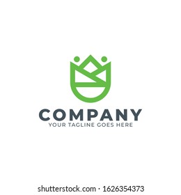crown tulip logo idea, leaf green symbol