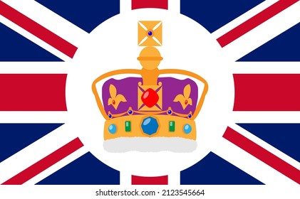 Crown and the Union Jack on background. Poster Concept, card, banner, background design