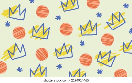 Crown and various shapes pattern background vector design
