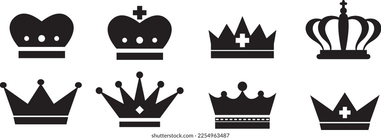 Crown vector collection. Black crown icon set. King emblem, royal symbols. Exclusive, vip, premium symbol, luxury sign vector icons set. Vector illustration in flat design 