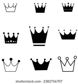 Crown vector collection. Black crown icon set. King emblem, royal symbols.