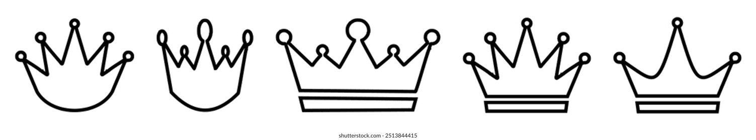 Crown vector collection. Black crown icon set. line art. King emblem, royal symbols. Exclusive, vip, premium symbol, luxury sign vector icons set.