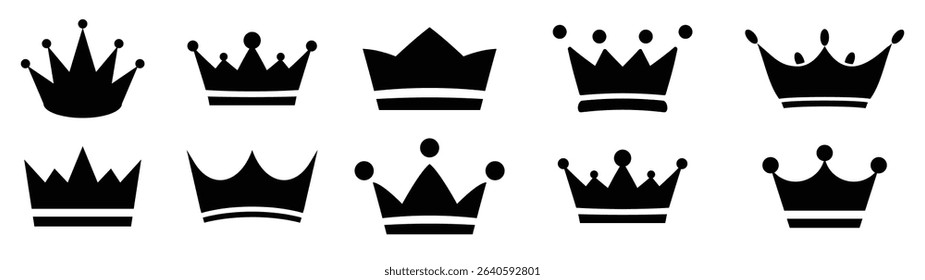 Crown vector collection. Black crown icon set. King emblem, royal symbols. Exclusive, vip, premium  symbol, luxury sign vector icons set. Vector illustration in flat design