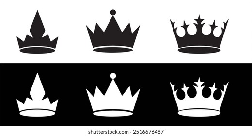 Crown vector collection, royal luxury symbols, black crown silhouettes, diverse crowns designs,