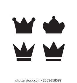 Crown vector collection, royal luxury symbols, black crown silhouettes, diverse crowns designs, vector illustration on white background.