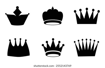 Coleção de vetor de coroa, Conjunto de ícones de coroa preta. Símbolos da coroa. Coleção de sinais de coroa preta,