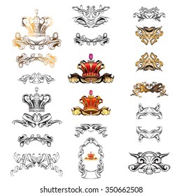 crown vector, decorative elements in vintage style for decoration layout, framing, for text for advertising, vector illustration hands, set Icons