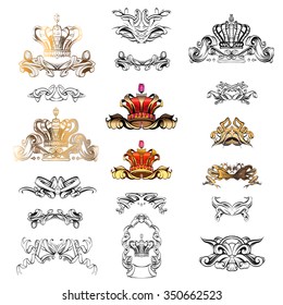 crown vector, decorative elements in vintage style for decoration layout, framing, for text for advertising, vector illustration hands, set Icons