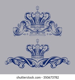 crown vector, decorative elements in vintage style for decoration layout, framing, for text for advertising, vector illustration hands