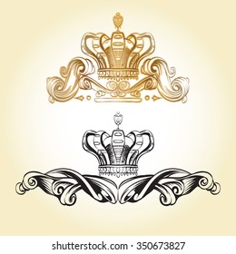 crown vector, decorative elements in vintage style for decoration layout, framing, for text for advertising, vector illustration hands