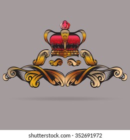 crown vector, decorative elements in vintage style for decoration layout, framing, for tektsta for advertising, vector illustration hands