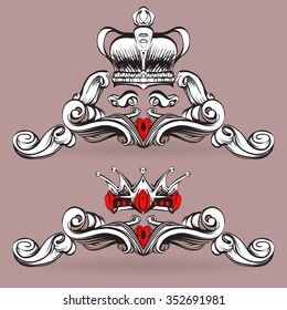 crown vector, decorative elements in vintage style for decoration layout, framing, for tektsta for advertising, vector illustration hands