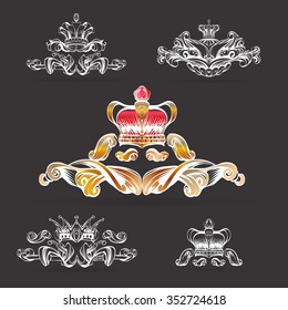 crown vector, decorative elements in vintage style for decoration layout, framing, for text for advertising, vector illustration hands