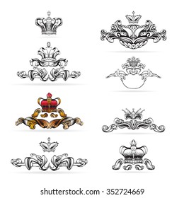 crown vector, decorative elements in vintage style for decoration layout, framing, for text for advertising, vector illustration hands