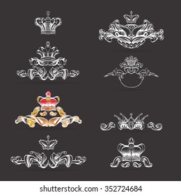 crown vector, decorative elements in vintage style for decoration layout, framing, for text for advertising, vector illustration hands