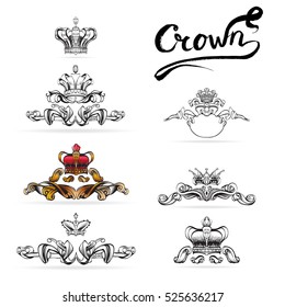 crown vector, decorative elements in vintage style for decoration 