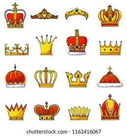 Crown vector golden royal jewelry symbol of king queen and princess illustration sign of crowning prince authority and crown jeweles set isolated on white background