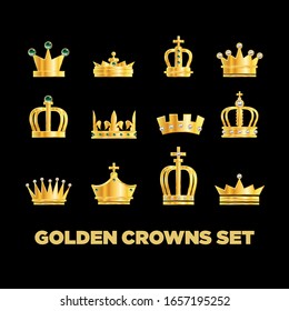 Crown vector golden royal jewelry symbol of king queen and princess illustration