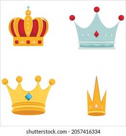 Crown vector golden royal jewelry symbol of king queen and princess illustration sign of crowning prince authority set of crown jeweles isolated on white background
