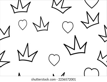 crown vector with heart design seamless repeating pattern 