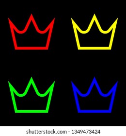 Crown vector icon, color set. Black background