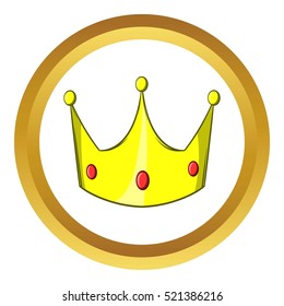 Crown vector icon in golden circle, cartoon style isolated on white background