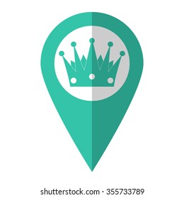 Crown - vector icon;  green map pointer