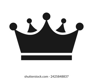 Crown vector icon isolated on white background. Flat illustration of crown shape, simple black silhouette, web design element