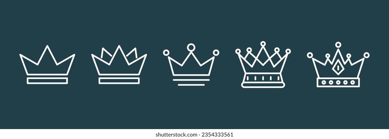 Crown Vector Icon, King And Queen Crowns, Prince And Princess Design Elements, Classic Heraldic Design Elements, Monochrome Leadership, Premium Quality Thin Line Crown Set Icons Illustration