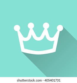 Crown   vector icon with long shadow. White illustration isolated on green background for graphic and web design.  