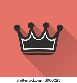 Crown vector icon with long shadow. Illustration isolated on red background for graphic and web design.
