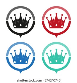 Crown - vector icon; map pointer;  message bubble