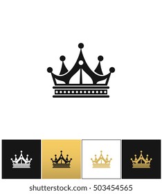 Crown vector icon. Crown program on black, white and gold background
