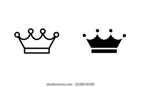 Crown vector icon set in black and white color.