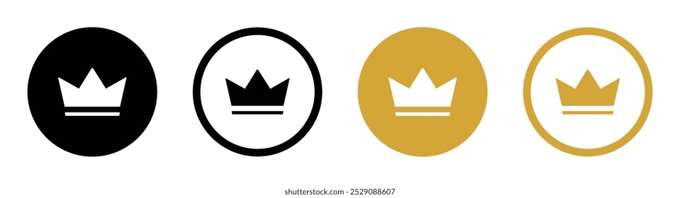 Crown vector icon set in black and golden color. Premium user crown icon set. Premium member medal crown icon set. Exclusive member badge. Crown icons for logotype vector illustrations.