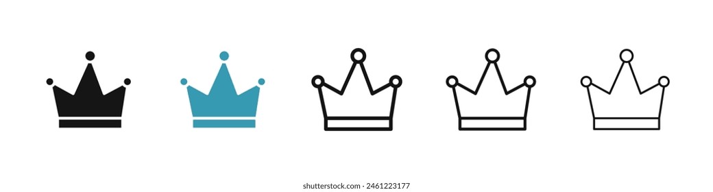 Crown Vector Icon Set. Royal King or Queen Luxury Heritage Crown Sign. Royalty VIP Membership Program. Premium Content Symbol for UI Designs.