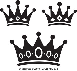 Crown Vetor Icon Set Royal King and Queen Black Silhueta Símbolos Luxo Heráldico Sinal e Logotipo Elementos