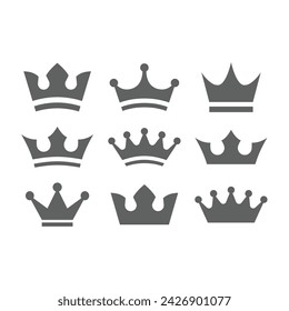 Crown vector icon set. Simple crowns black icons.