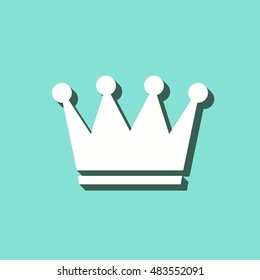 Crown vector icon with shadow. White illustration isolated on green background for graphic and web design.