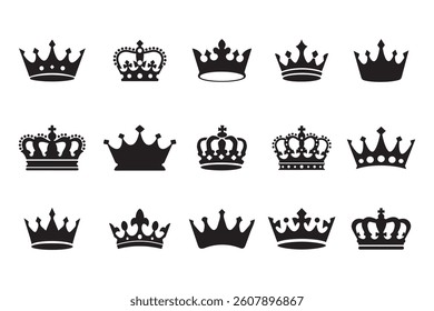 Crown vector icon symbol big collection, set of silhouette black crown vector icons, royal luxury crown icon set vector design on white background