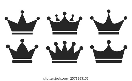 Crown vector icons set isolated on white background. Web heraldry symbols of royal aristocracy and vip status. Simple flat illustration of monarchy person decoration, coronation ceremony element.