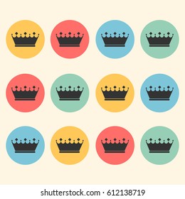 Crown vector icons set. White illustration isolated for graphic and web design.