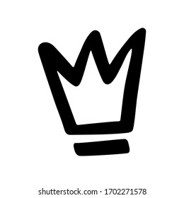 Crown vector illustration. Black and white colors. One doodle style image.