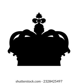 Crown vector illustration, silhouette in black. Kingdom symbol. Icon, logo, print, postcard, sublimation, sticker, clipart, single element, king, princess, queen