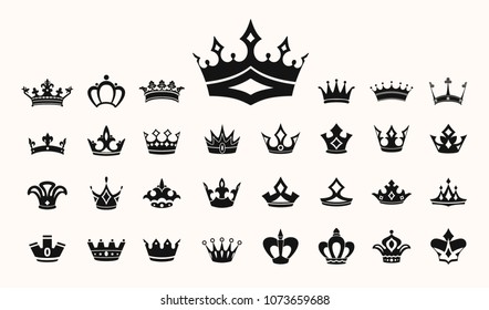 Crown vector illustration symbols, with ornaments, awards, prince, queen, royal,  luxury jewelry, imperator symbols, icons set, collection