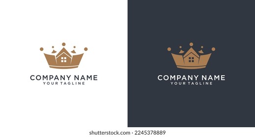 Diseño del logo del vector de la corona con diseño del hogar